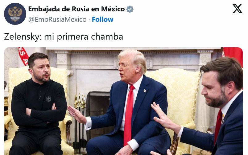 Embajada de Rusia en México se burla de Zelenski